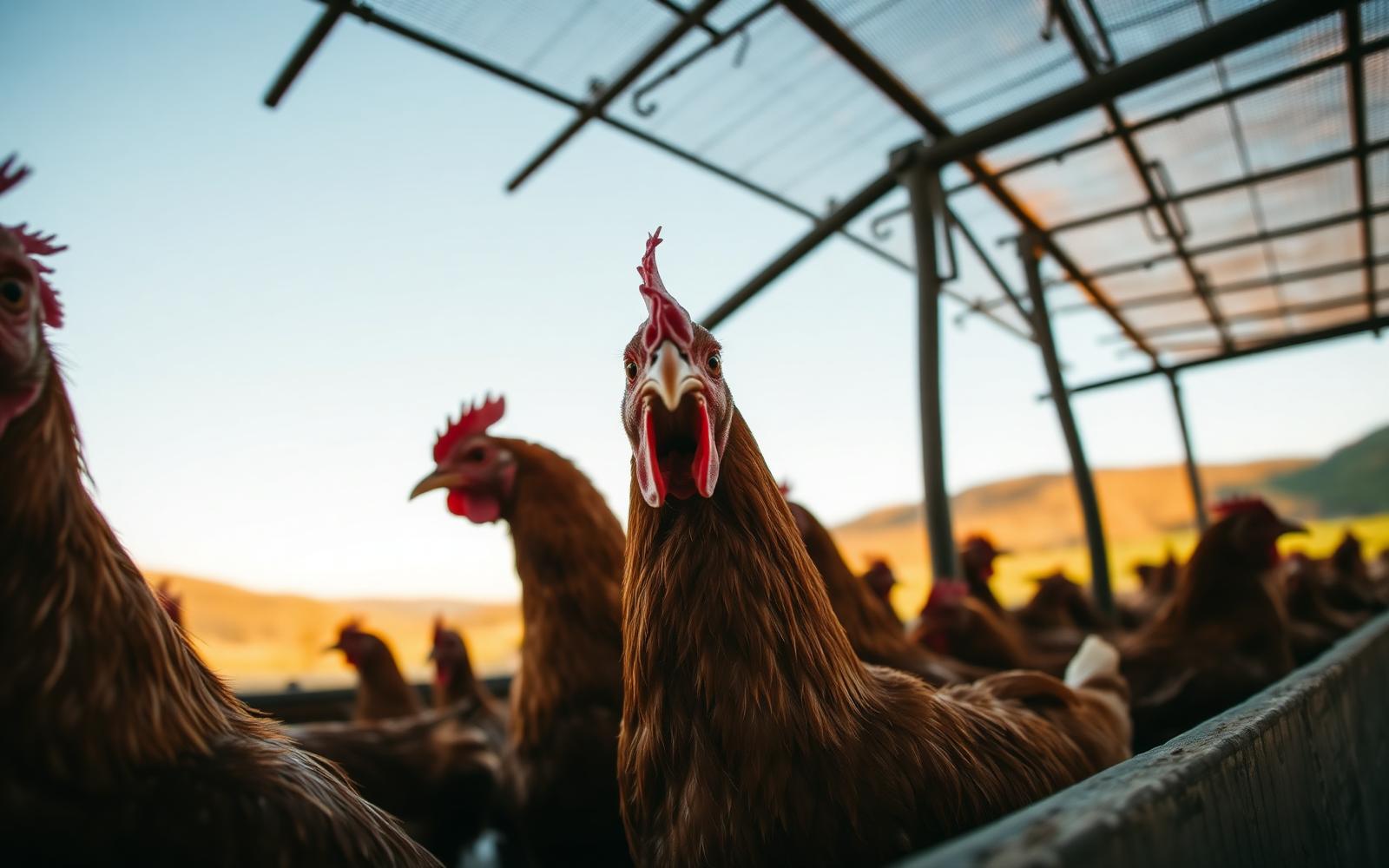 Brown hens under an open poultry shelter at Zvanaka Estates in Murewa, Zimbabwe